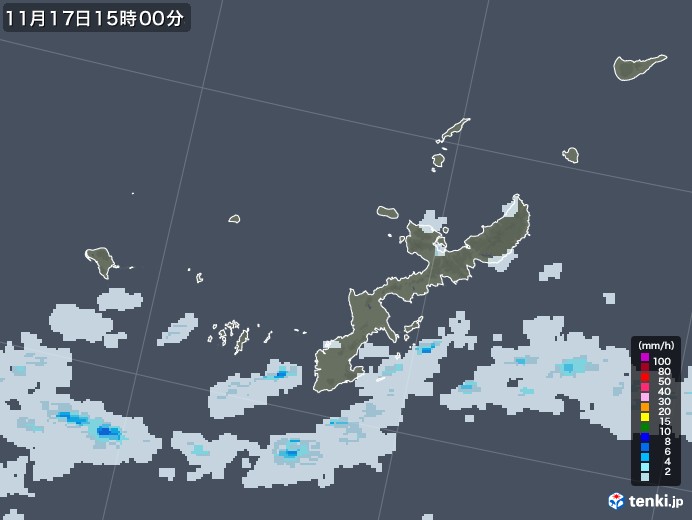 沖縄県の雨雲レーダー(2021年11月17日)