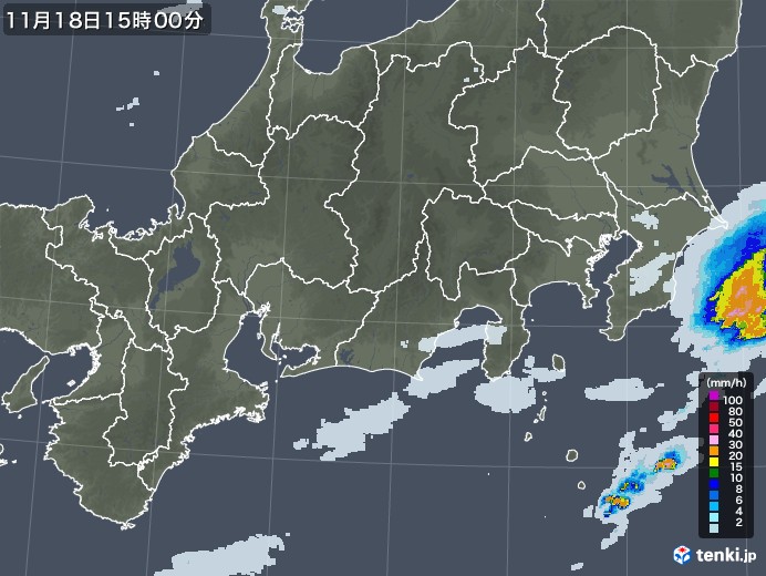 東海地方の雨雲レーダー(2021年11月18日)