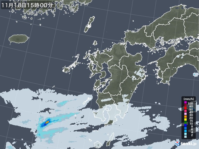 九州地方の雨雲レーダー(2021年11月18日)