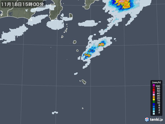 伊豆諸島(東京都)の雨雲レーダー(2021年11月18日)
