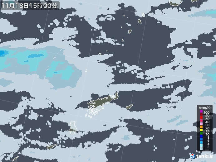 奄美諸島(鹿児島県)の雨雲レーダー(2021年11月18日)