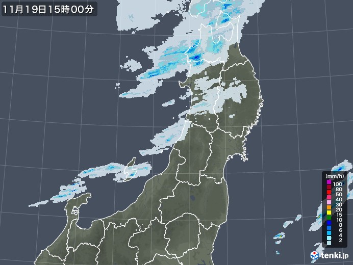 東北地方の雨雲レーダー(2021年11月19日)