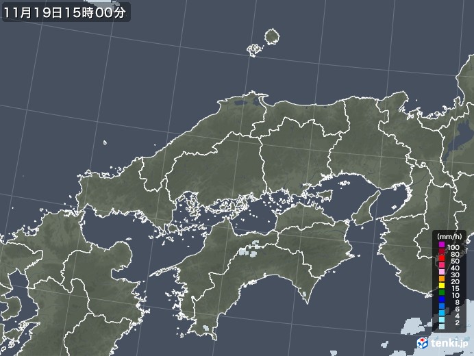 中国地方の雨雲レーダー(2021年11月19日)