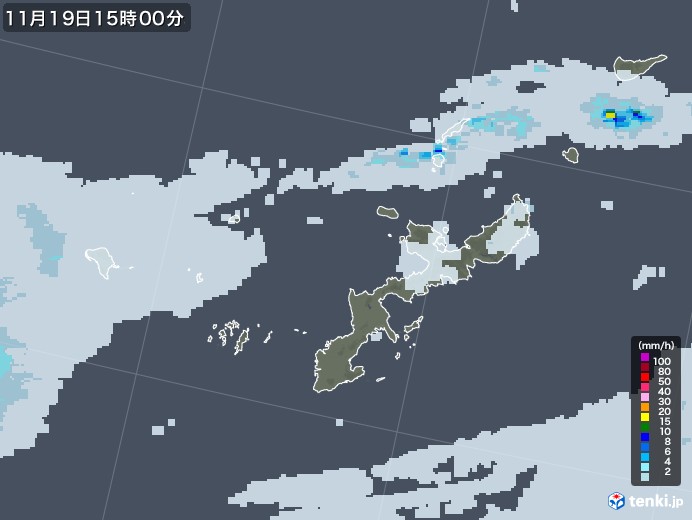 沖縄県の雨雲レーダー(2021年11月19日)