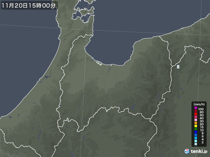 富山県の雨雲レーダー(2021年11月20日)