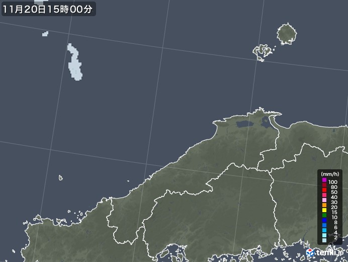 島根県の雨雲レーダー(2021年11月20日)