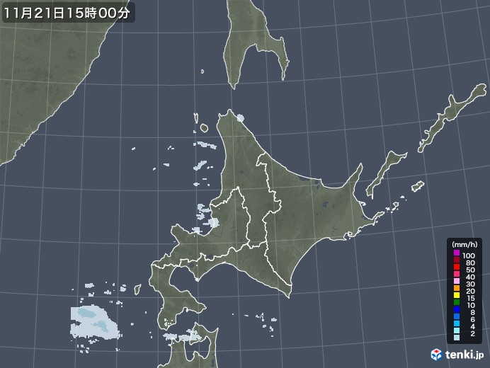 北海道地方の雨雲レーダー(2021年11月21日)