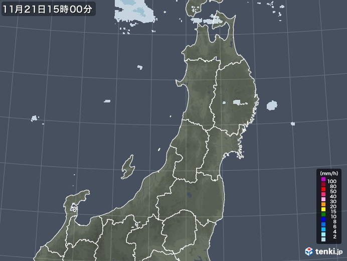 東北地方の雨雲レーダー(2021年11月21日)