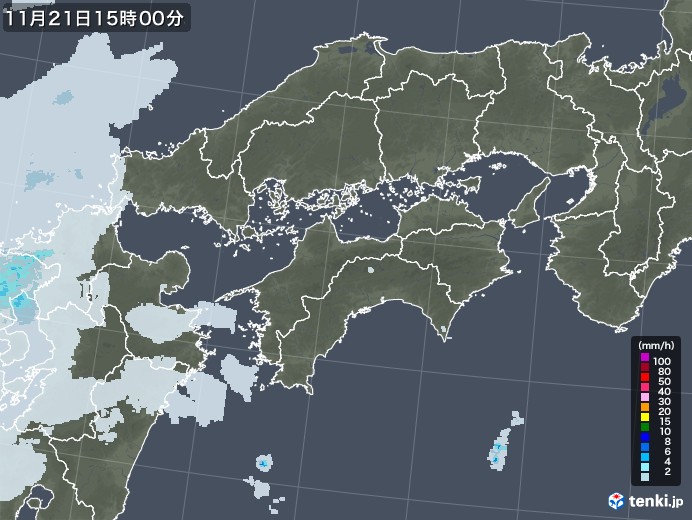 四国地方の雨雲レーダー(2021年11月21日)