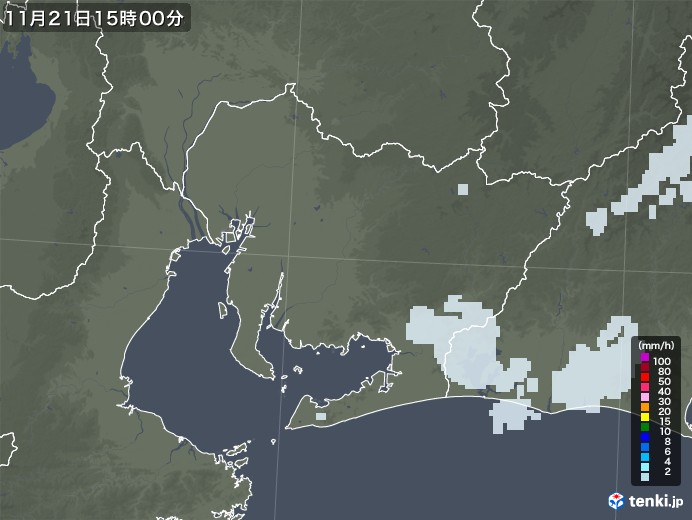 愛知県の雨雲レーダー(2021年11月21日)