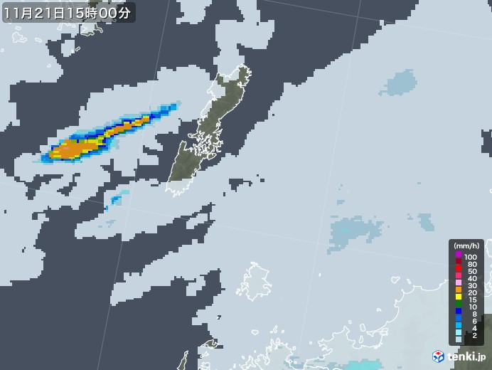 壱岐・対馬(長崎県)の雨雲レーダー(2021年11月21日)