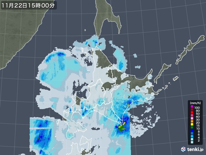 北海道地方の雨雲レーダー(2021年11月22日)
