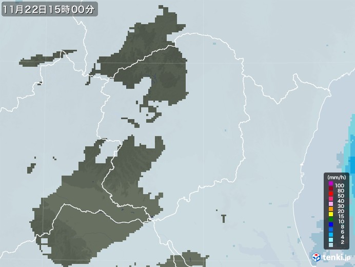 栃木県の雨雲レーダー(2021年11月22日)