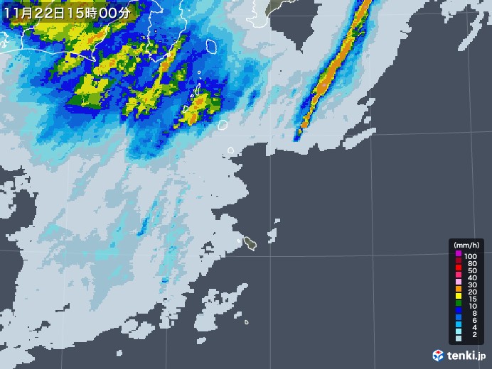伊豆諸島(東京都)の雨雲レーダー(2021年11月22日)