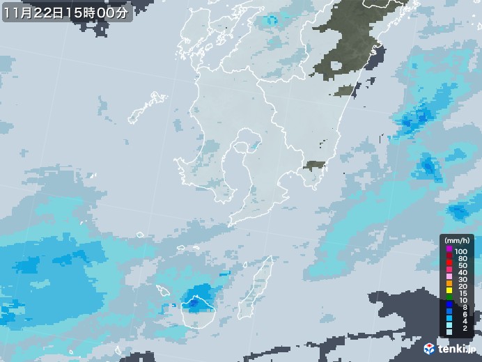 鹿児島県の雨雲レーダー(2021年11月22日)