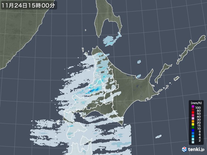 北海道地方の雨雲レーダー(2021年11月24日)