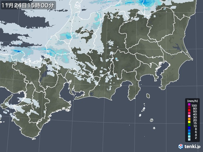 東海地方の雨雲レーダー(2021年11月24日)