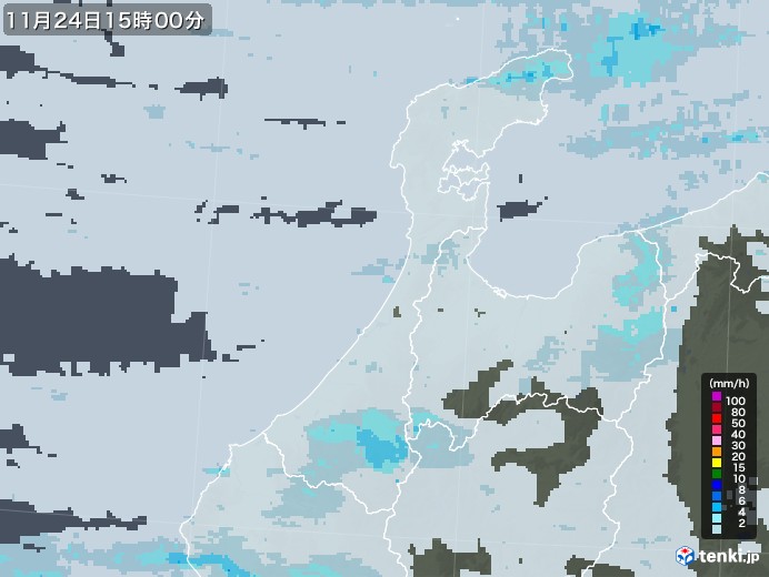 石川県の雨雲レーダー(2021年11月24日)