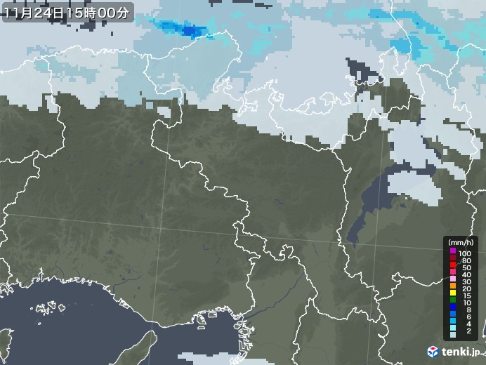 京都府の雨雲レーダー(2021年11月24日)