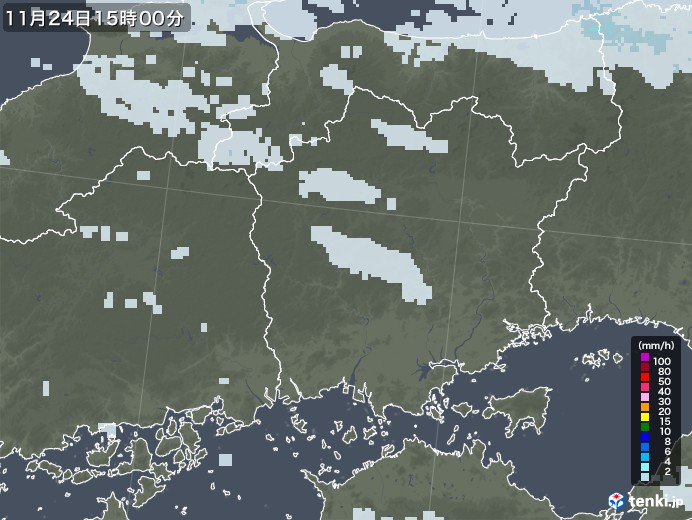 岡山県の雨雲レーダー(2021年11月24日)