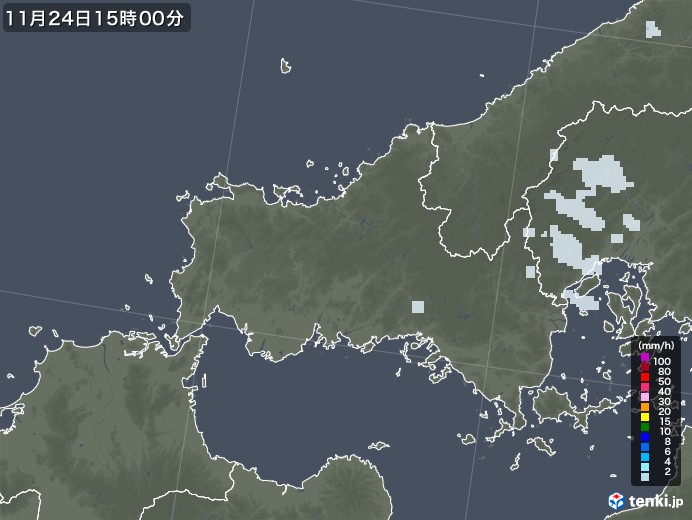 山口県の雨雲レーダー(2021年11月24日)