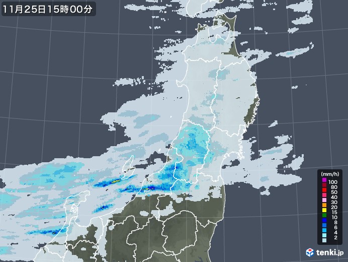 東北地方の雨雲レーダー(2021年11月25日)