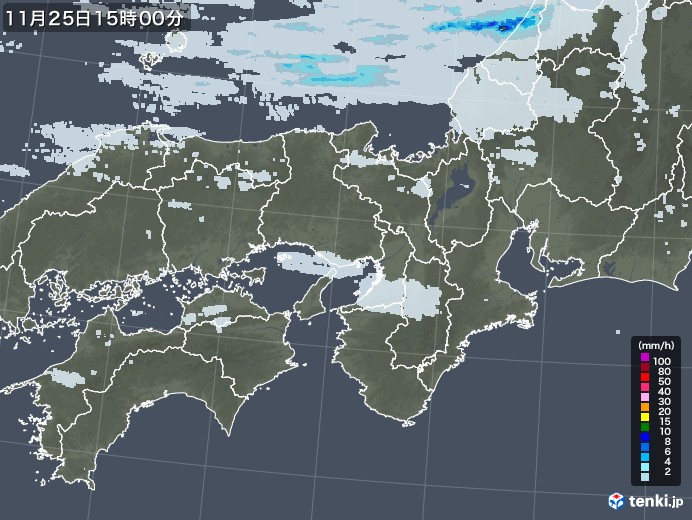 近畿地方の雨雲レーダー(2021年11月25日)