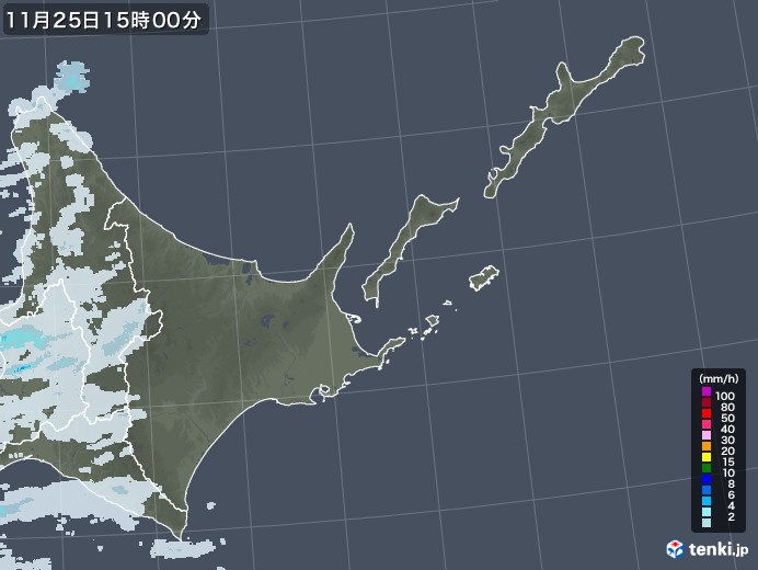 道東の雨雲レーダー(2021年11月25日)