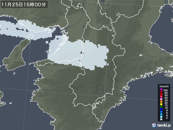奈良県の雨雲レーダー(2021年11月25日)