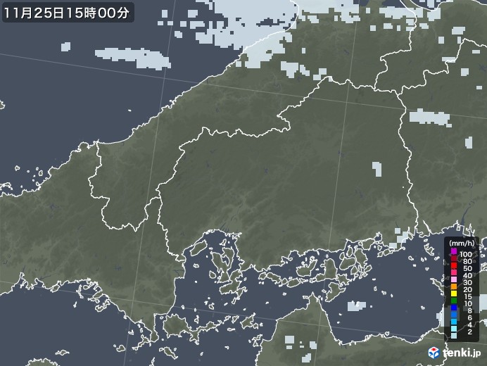 広島県の雨雲レーダー(2021年11月25日)
