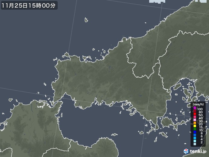 山口県の雨雲レーダー(2021年11月25日)