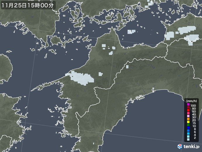 愛媛県の雨雲レーダー(2021年11月25日)