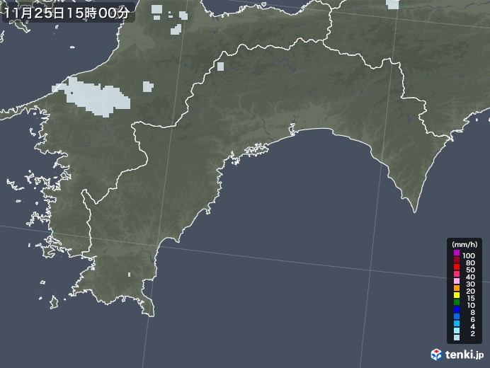高知県の雨雲レーダー(2021年11月25日)