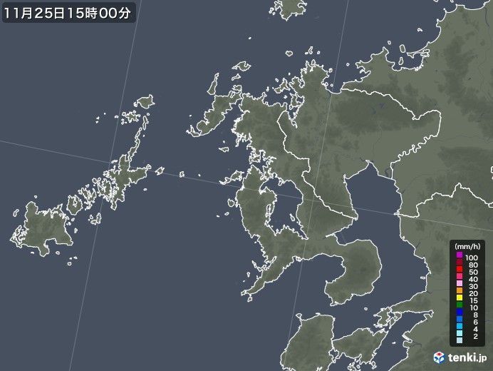 長崎県の雨雲レーダー(2021年11月25日)