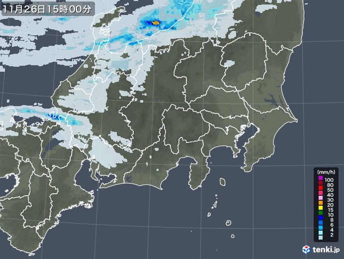 関東・甲信地方の雨雲レーダー(2021年11月26日)