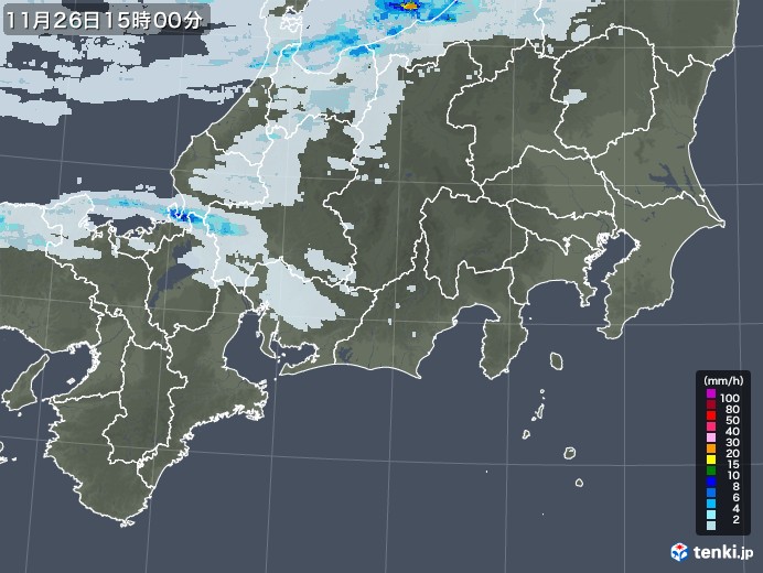 東海地方の雨雲レーダー(2021年11月26日)