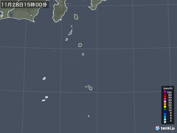 伊豆諸島(東京都)の雨雲レーダー(2021年11月28日)