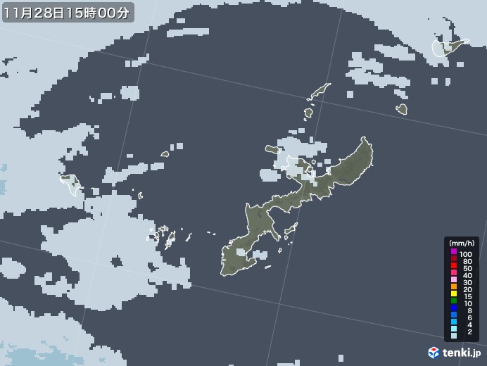 沖縄県の雨雲レーダー(2021年11月28日)