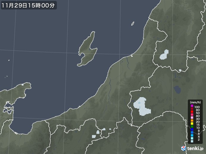 新潟県の雨雲レーダー(2021年11月29日)