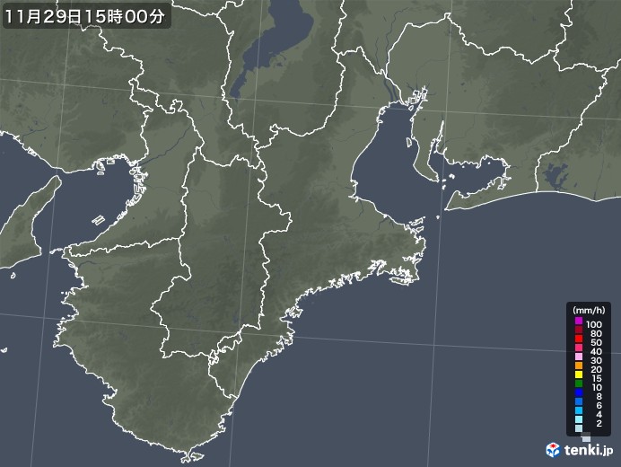 三重県の雨雲レーダー(2021年11月29日)