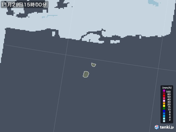 南大東島(沖縄県)の雨雲レーダー(2021年11月29日)