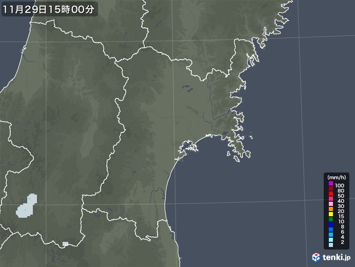 宮城県の雨雲レーダー(2021年11月29日)