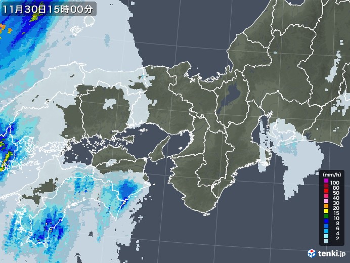 近畿地方の雨雲レーダー(2021年11月30日)