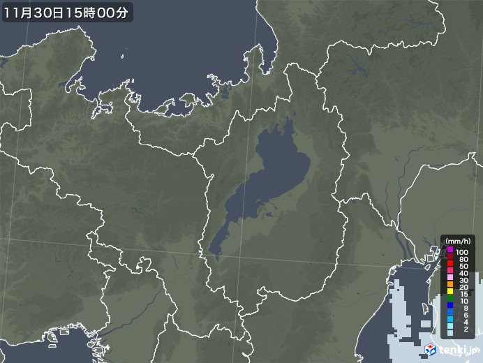 滋賀県の雨雲レーダー(2021年11月30日)