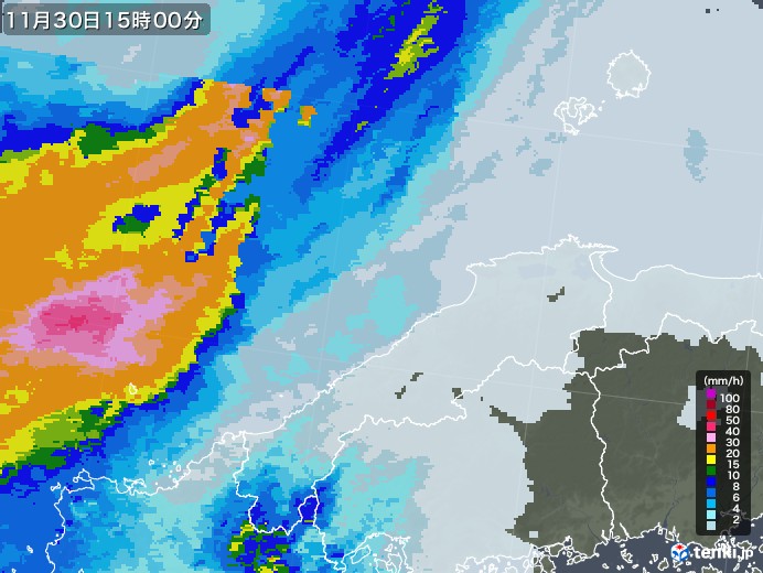 島根県の雨雲レーダー(2021年11月30日)