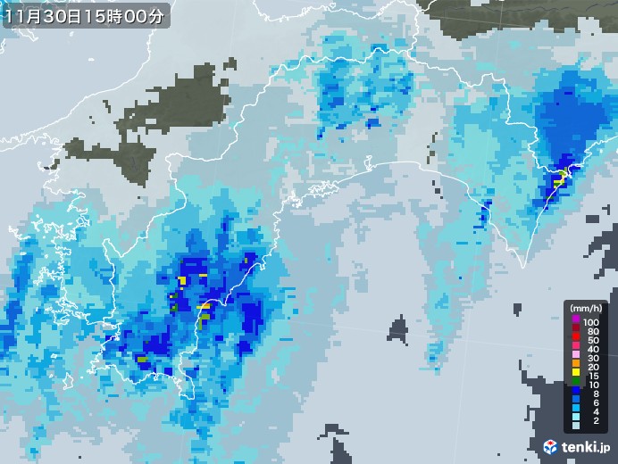 高知県の雨雲レーダー(2021年11月30日)