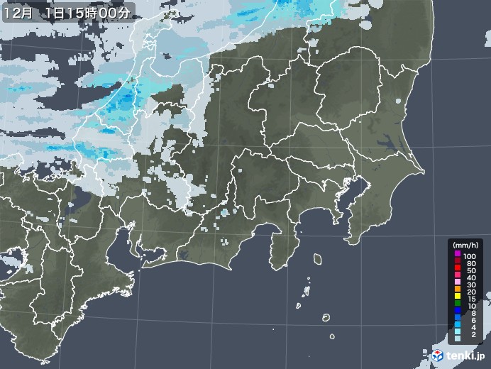 関東・甲信地方の雨雲レーダー(2021年12月01日)