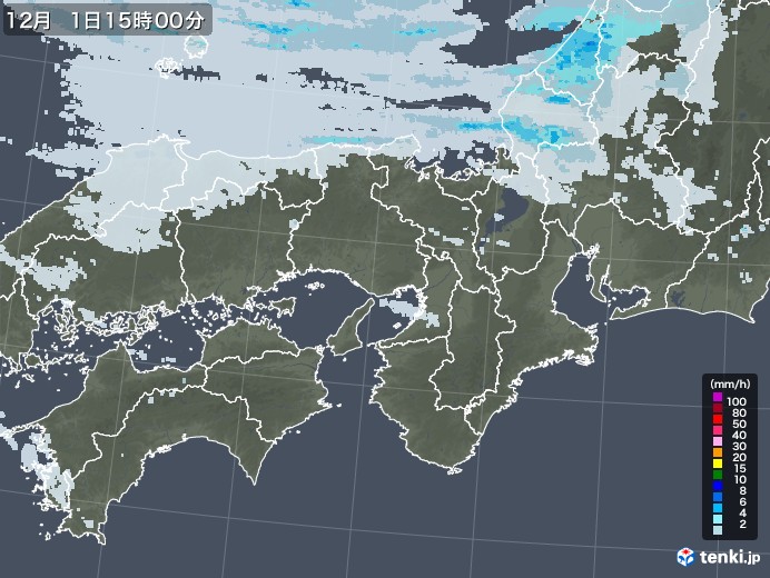 近畿地方の雨雲レーダー(2021年12月01日)