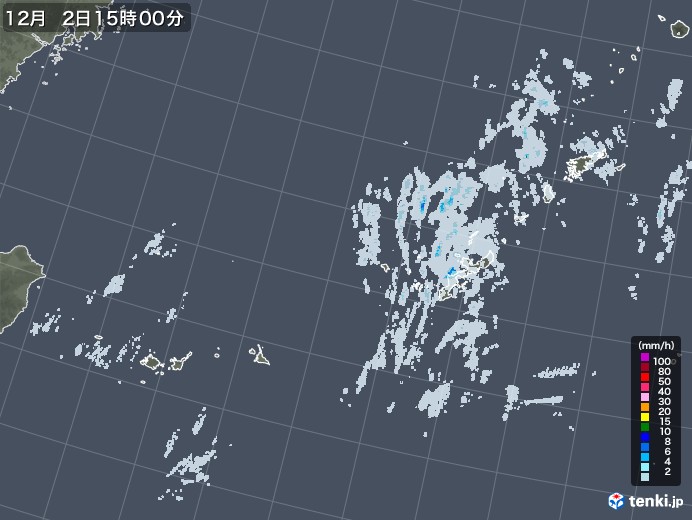 沖縄地方の雨雲レーダー(2021年12月02日)