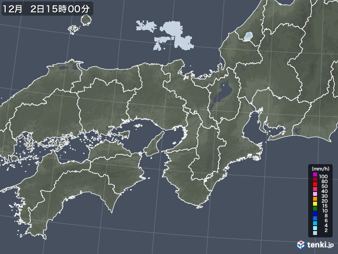近畿地方の雨雲レーダー(2021年12月02日)
